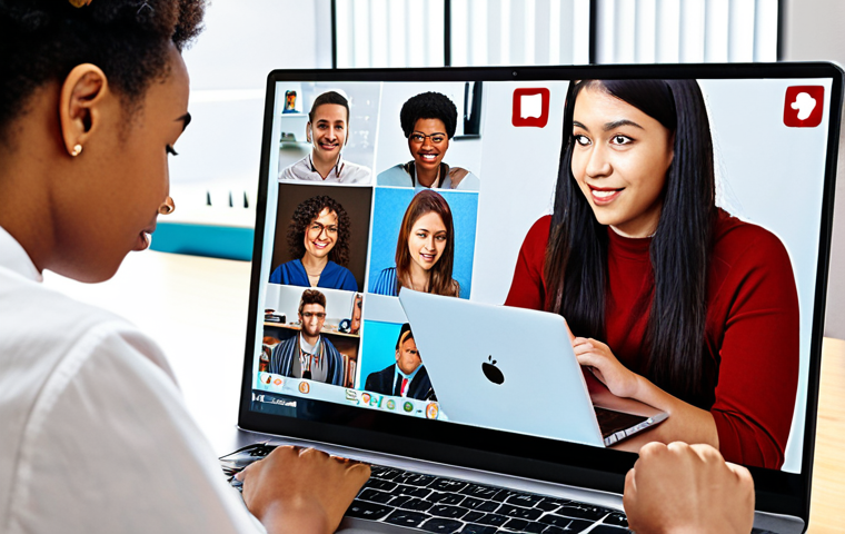 **

A diverse group of students collaborating on a project using laptops and tablets. They are connected virtually via a large screen displaying a social media interface with video call windows. The scene is bright and modern, emphasizing global connectivity and teamwork. Consider adding subtle graphics that visually represent the flow of information and ideas.

**