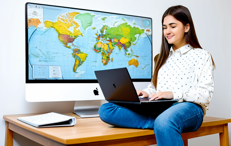 Online Education Access**
A young woman in a modest top and jeans, sitting comfortably at a desk in a bright, cozy room, using a laptop, fully clothed, studying astrophysics online, a world map visible in the background, symbolizing global learning, safe for work, perfect anatomy, natural proportions, professional, appropriate content, family-friendly.
**