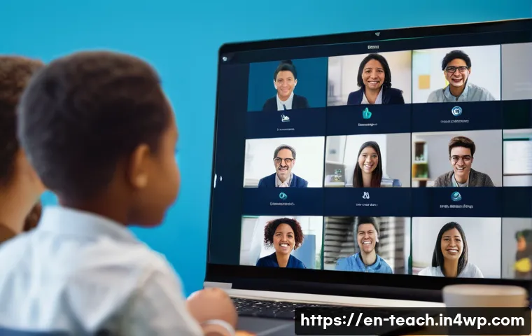 교육의 글로벌 네트워킹 이점과 한계 - A vibrant digital classroom scene showcasing a diverse group of students from multiple continents in...