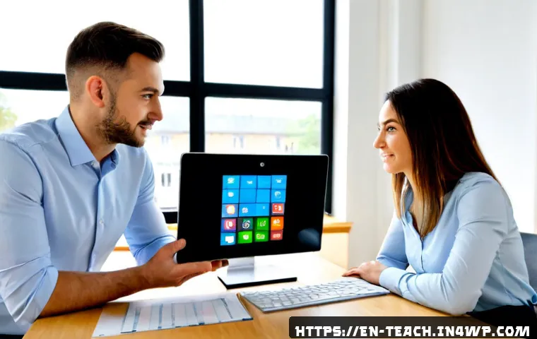 학습 관리 시스템 LMS 의 선택 기준 - Photorealistic modern office scene showing a diverse training manager and two colleagues comparing l...